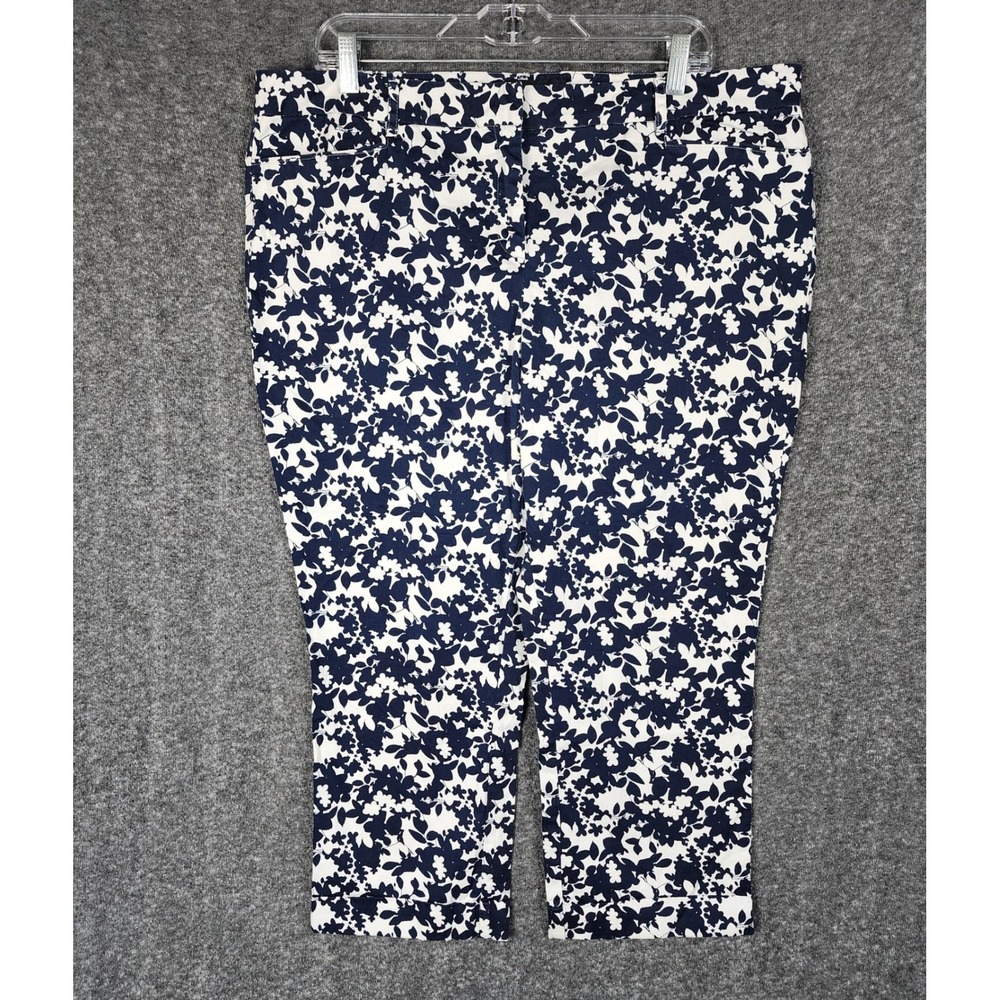New York & Company Pants Womens 18 7th Avenue Suiting Navy White Floral EUC